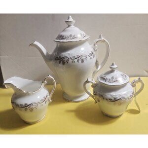 Coalport Bone China Tea Pot, Sugar & creamer set "Burgundy" pattern